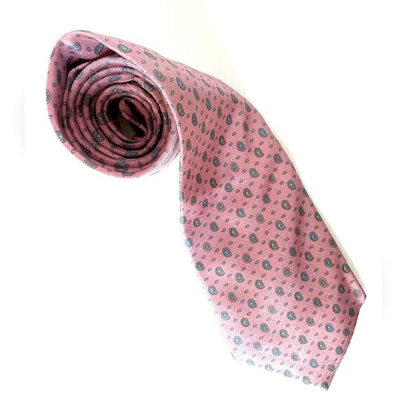 Italian Silk Neck Tie Marina Di Carrara Pink Paisley Preppy Collegiate - Picture 1 of 7